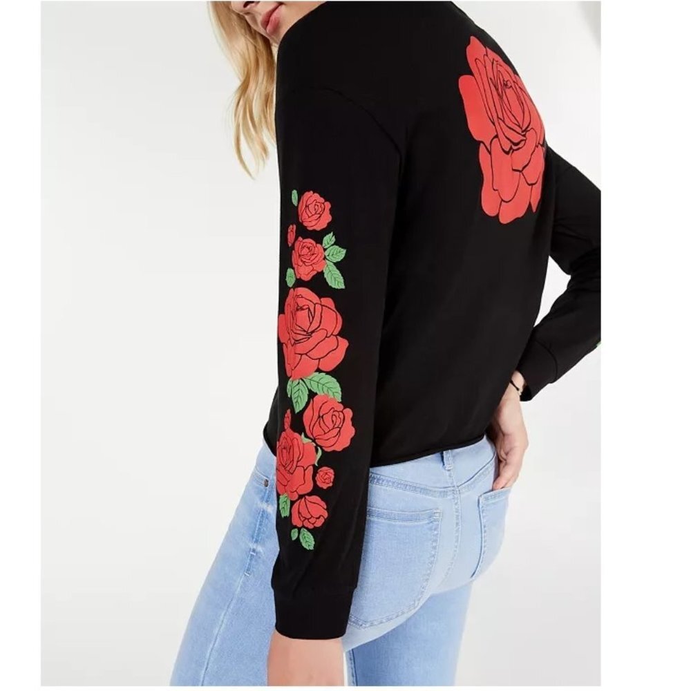 Rebellious One Juniors' Cotton Rose Graphic T-Shirt